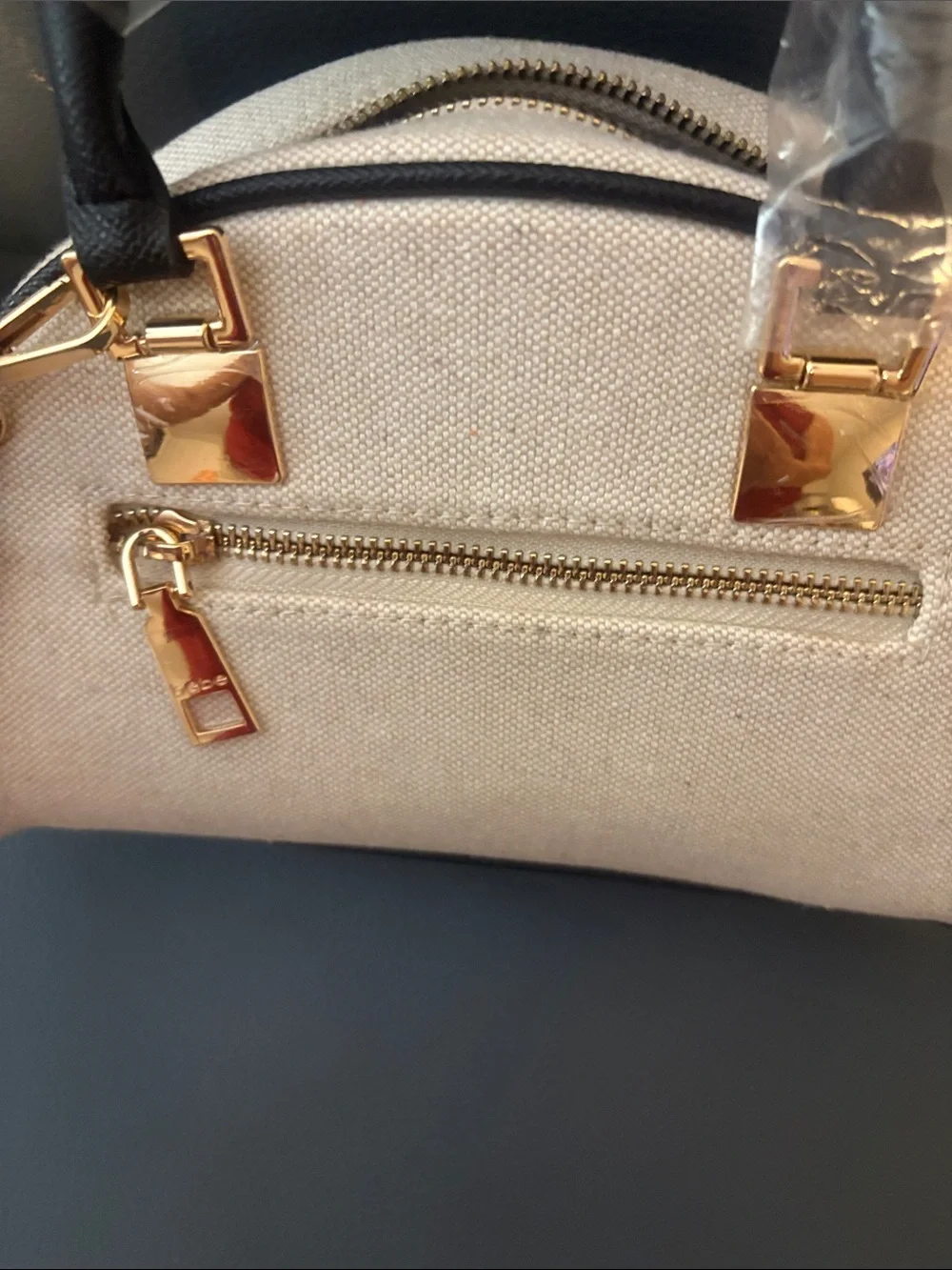 bebe Black & White Striped Dome Crossbody with Gold Hardware with accents - Picture 6 of 8